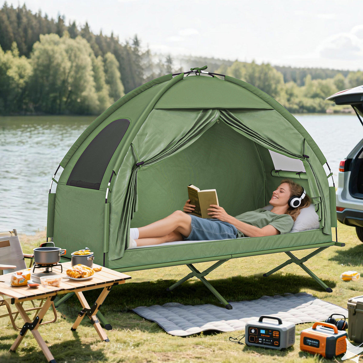 Camping Tent Cot, Single Person Folding Cot Combo, Off-ground Tent