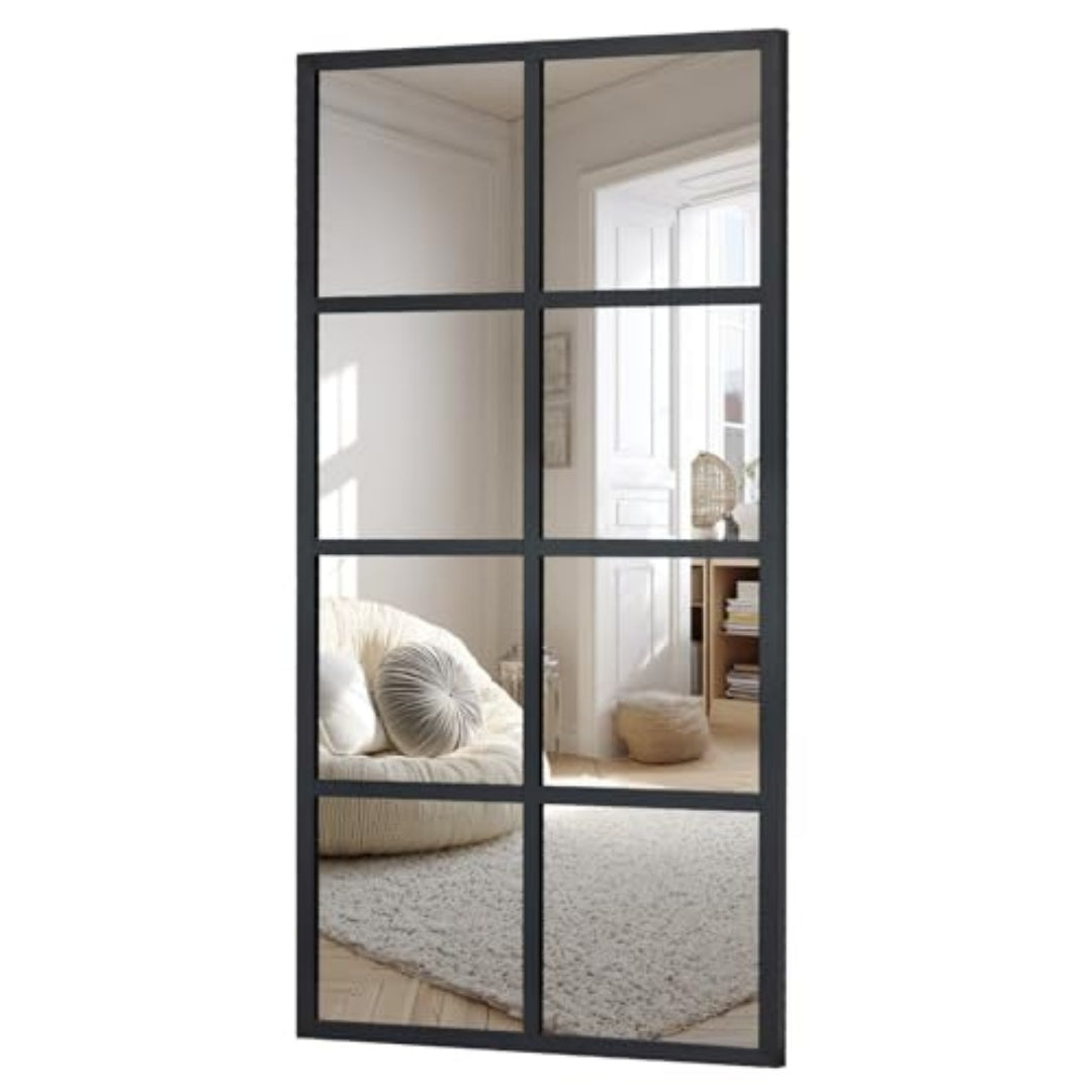 Window Pane Mirror, Rectangular Decorative Wall Mirror, Black Metal