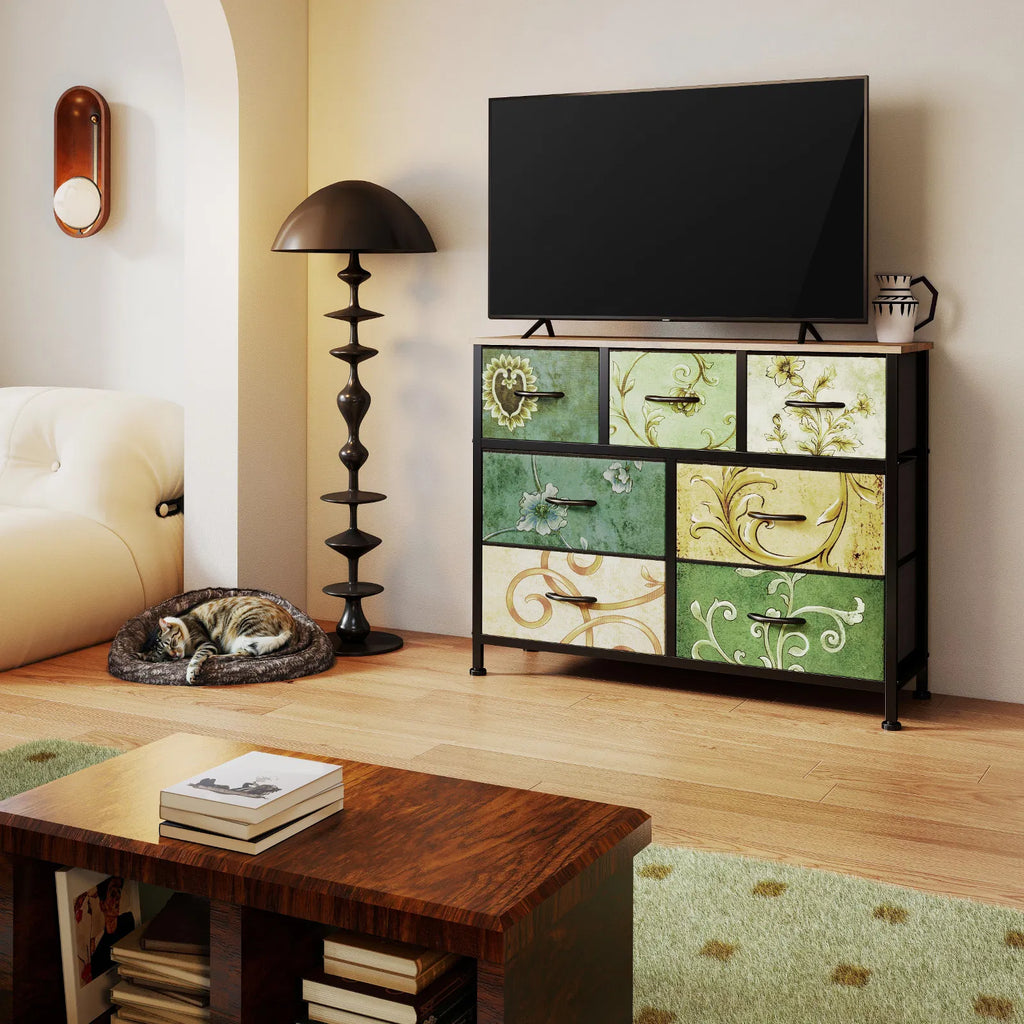 Dresser, Bedside Table With A Movable Fabric Box, Sturdy Steel-framed