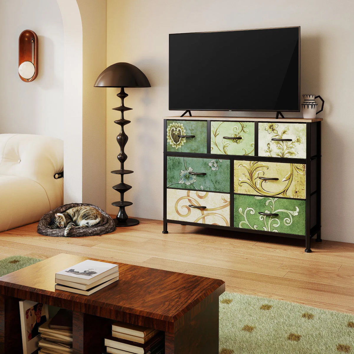 Dresser, Bedside Table With A Movable Fabric Box, Sturdy Steel-framed