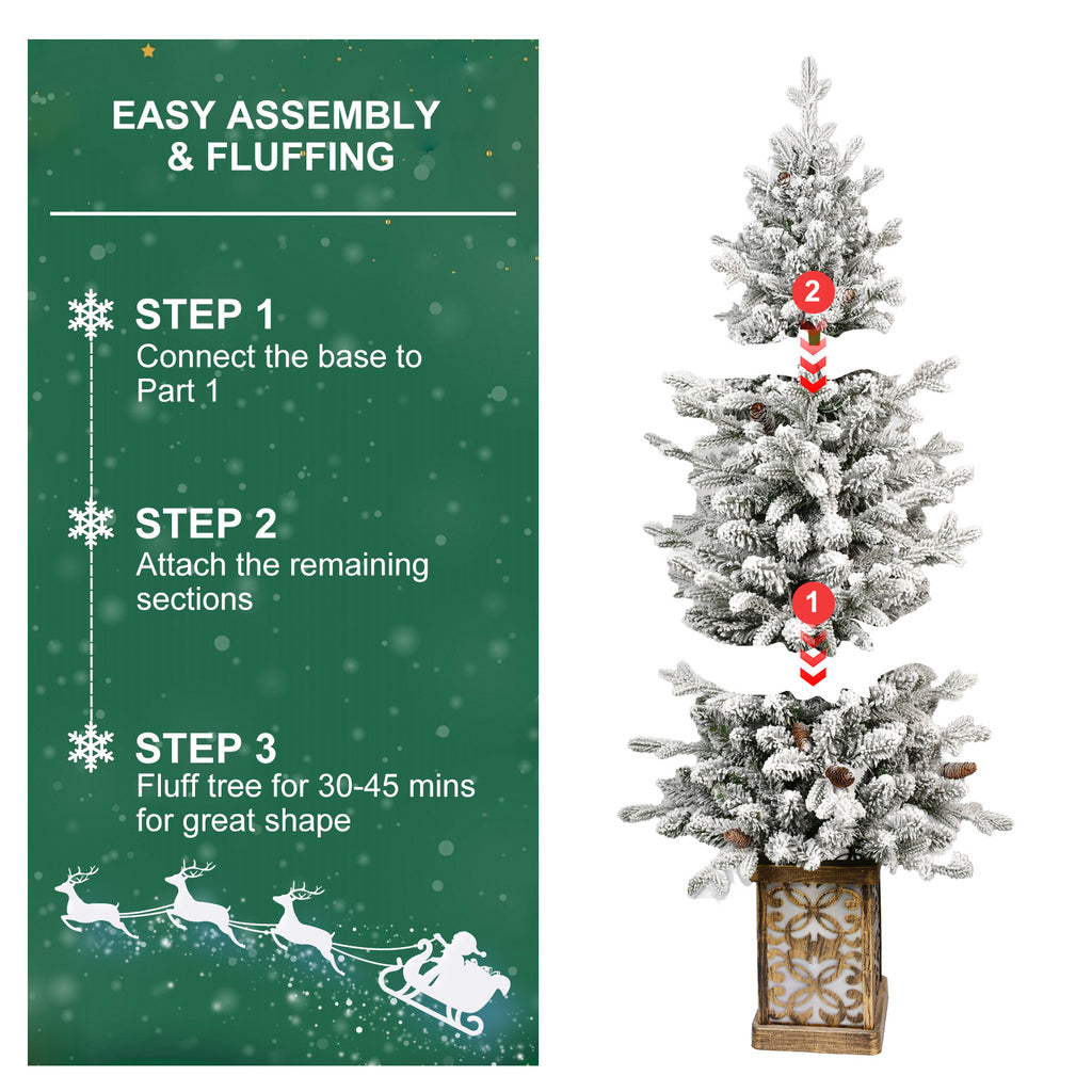 4 FT PE PVC Wire Tied Flocking Basin Tree Artificial Christmas Tree