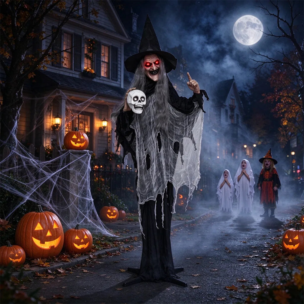 6.3FT Halloween Animatronic Witch, Sound Activated Talking Witch