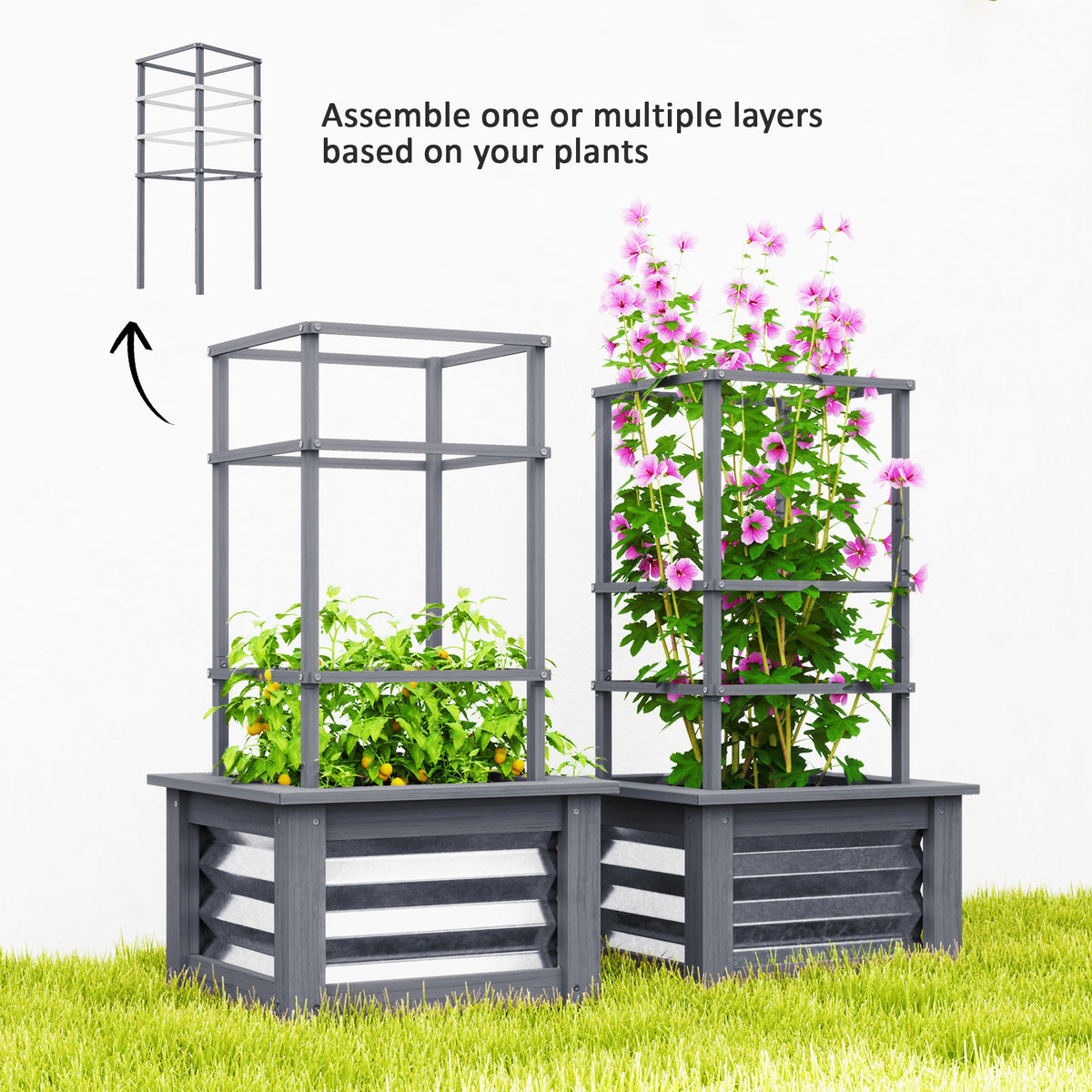 Wooden Raised Garden Bed With Trellis, Galvanized Planter Box Elevated