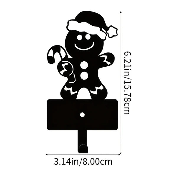 2 Pcs Gingerbread Man Metal Key Hooks Christmas Themed Wall Decor