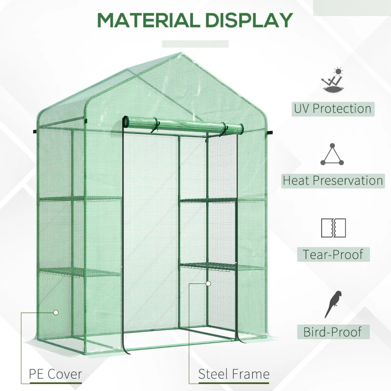 Walk-in Greenhouse, Garden House With 3 Tier Shleves, Roll-up Door