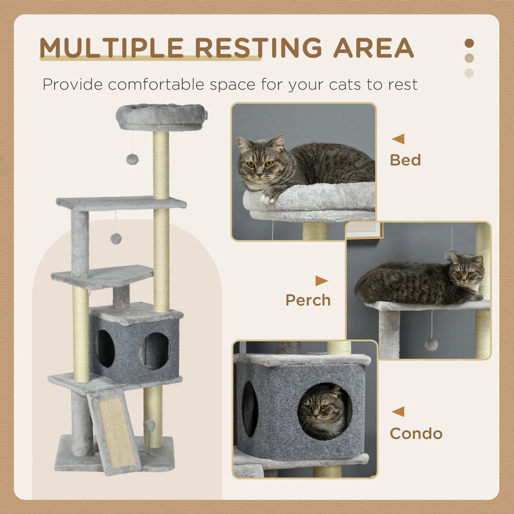57.5" Cat Tree With Scratching Posts, Large Cat Tower For Indoor Cats