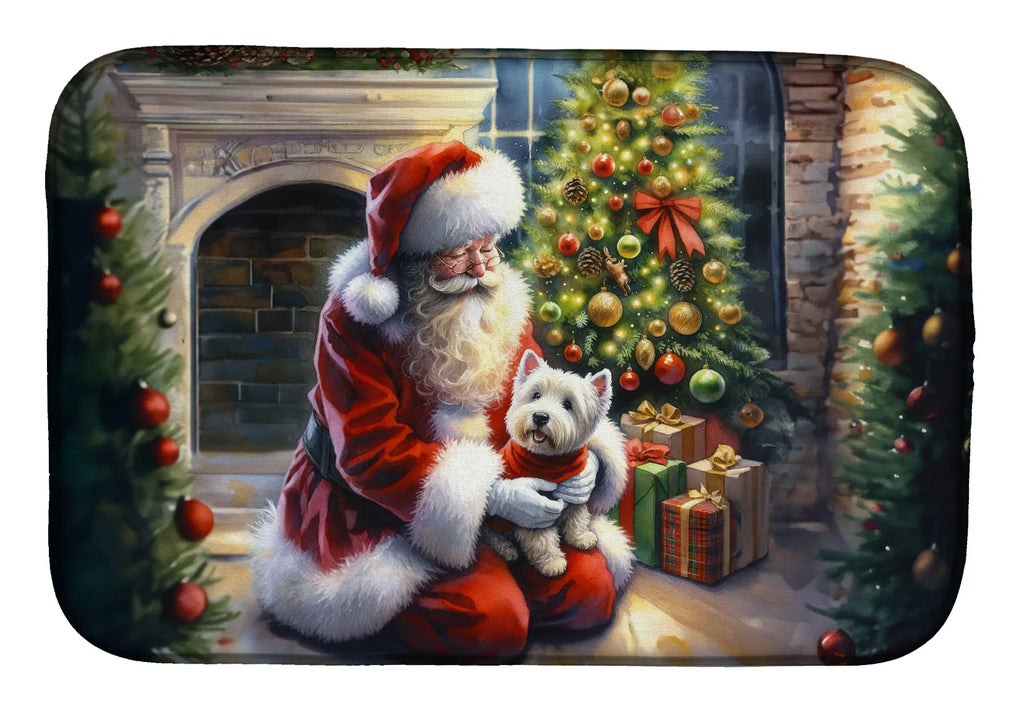 Westie And Santa Claus Dish Drying Mat Absorbent Dish Drying Mat Pad