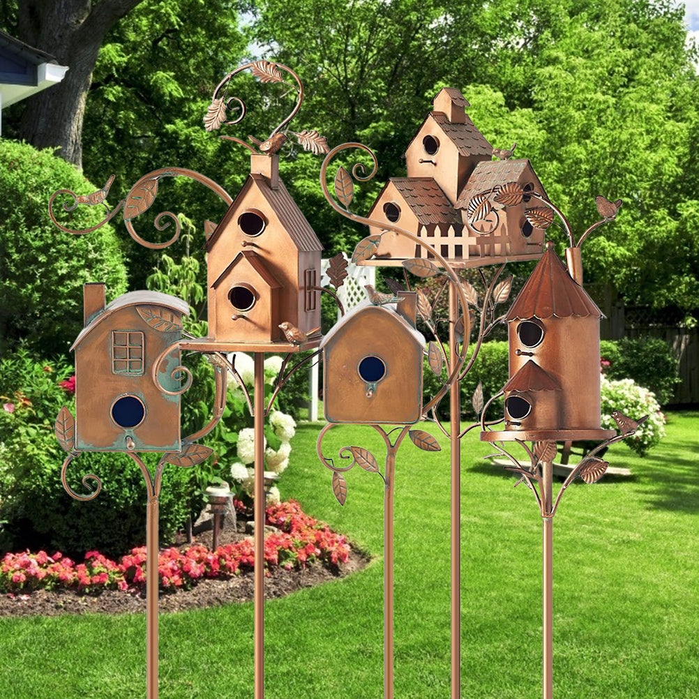 Metal Bird House With Pole Metal Art Cottage Bird House Stakes