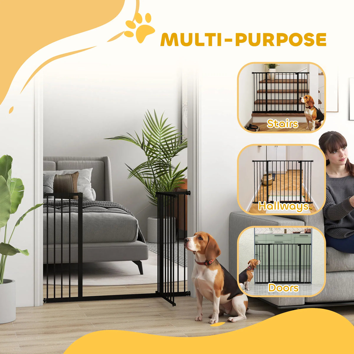 Pressure Fit Dog Gate Pet Barrier For Stairs Doorway, 29.9''- 42.1''