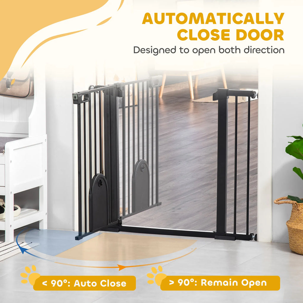30"-41" Extra Wide Pet Gate Barrier With Small Door, 30"H Dog Gate