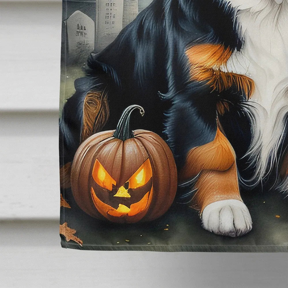 Bernese Mountain Dog Spooky Halloween House Flag Large Porch Sleeve
