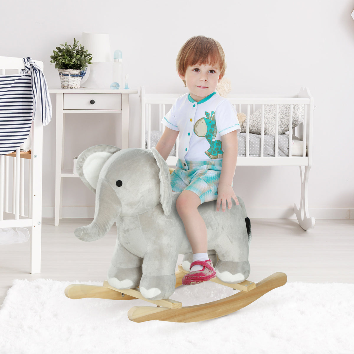 Kids Rocking Animal, Elephant Rocker With Realistic Sounds, Plush Ride