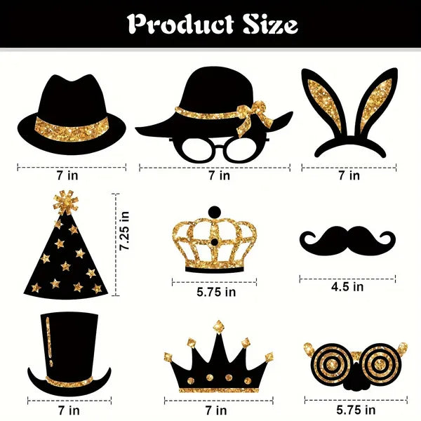 24 Pcs Party Photo Booth Props Party Picture Pose Supplies Gold