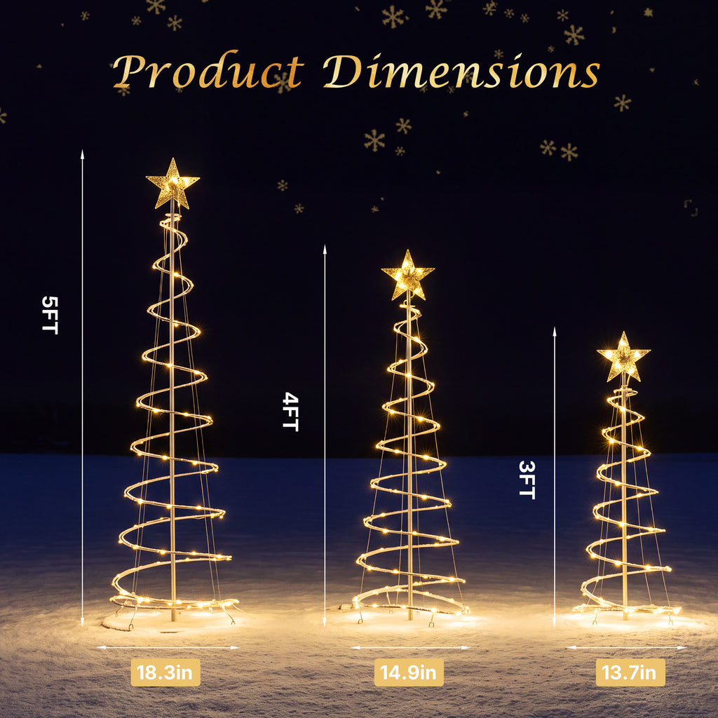 3 Pack Spiral Christmas Tree, Collapsible Unlit PVC Artificial Tree