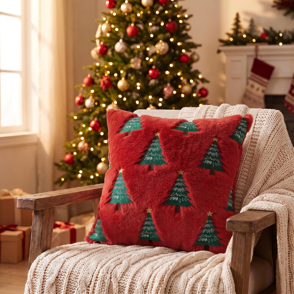 Christmas Tree Throw Pillow Covers 18x18 Set Of 2-Red