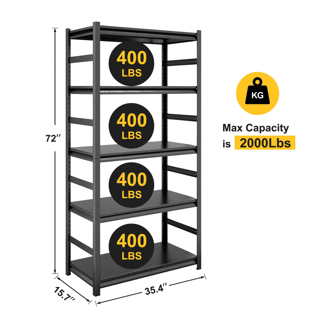 H72 * W35.4 * D15.7 Storage Shelves 5 Tier Heavy Duty Metal Shelving