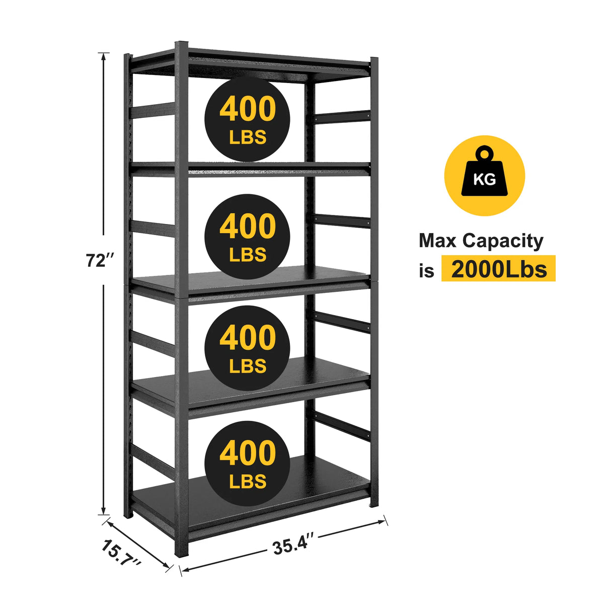 H72 * W35.4 * D15.7 Storage Shelves 5 Tier Heavy Duty Metal Shelving