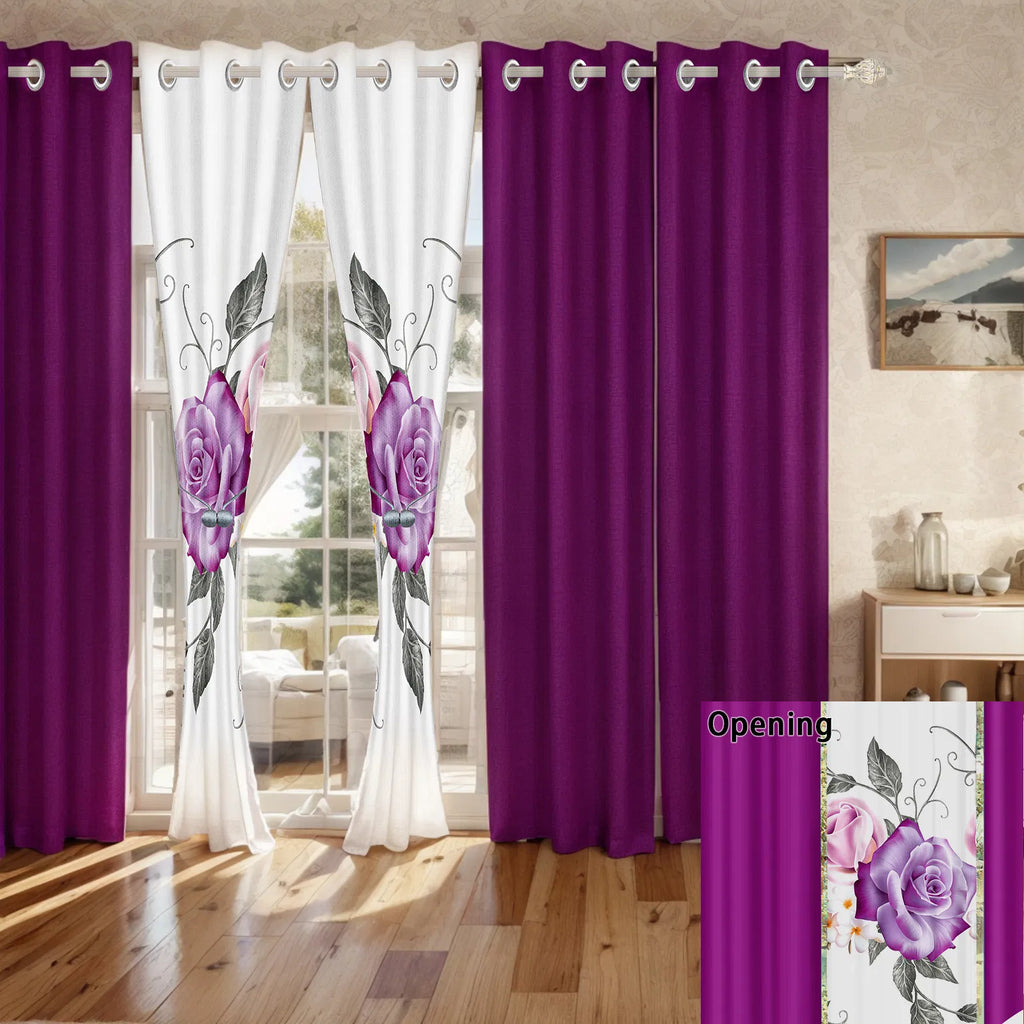 9-Piece Purple Rose Bedding & Curtain Set - Quilted Microfiber