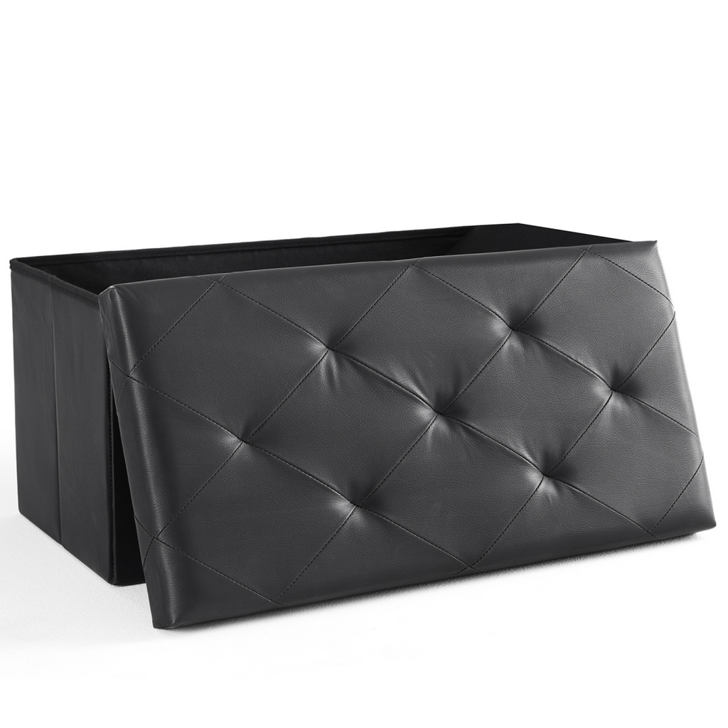 Foldable Storage Ottoman Bench 43in, Foot Rest Stool, Synthetic Leather