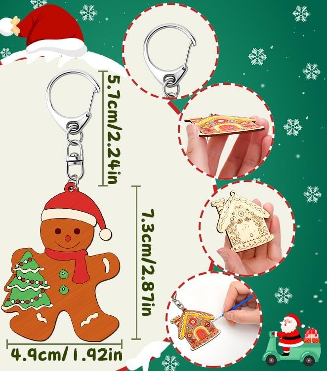 36Pcs Christmas Unfinished Wooden Gingerbread Men Keychains Blank Wood