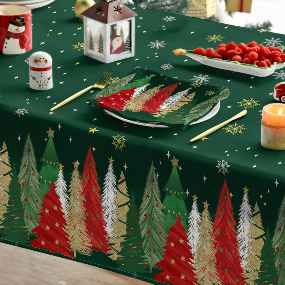 Christmas Tablecloth 60 84 Inch Rectangular, Christmas Trees Green