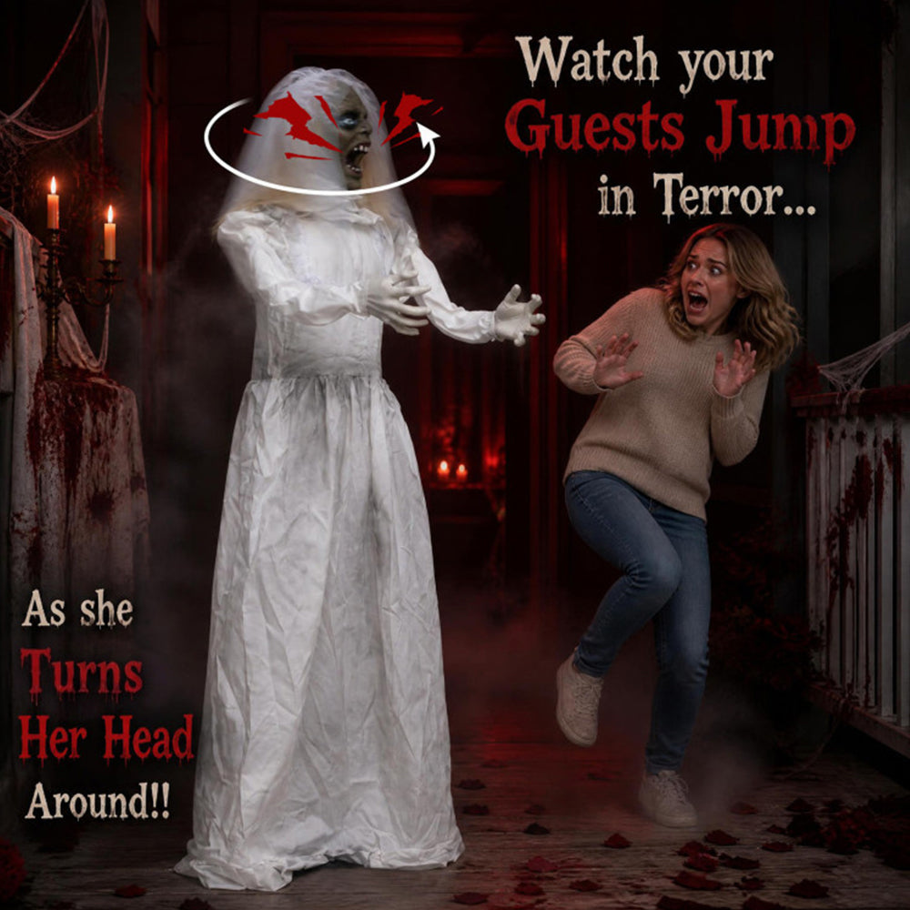 5.7 Ft Animated Halloween Ghost Bride Decoration With Turning Head