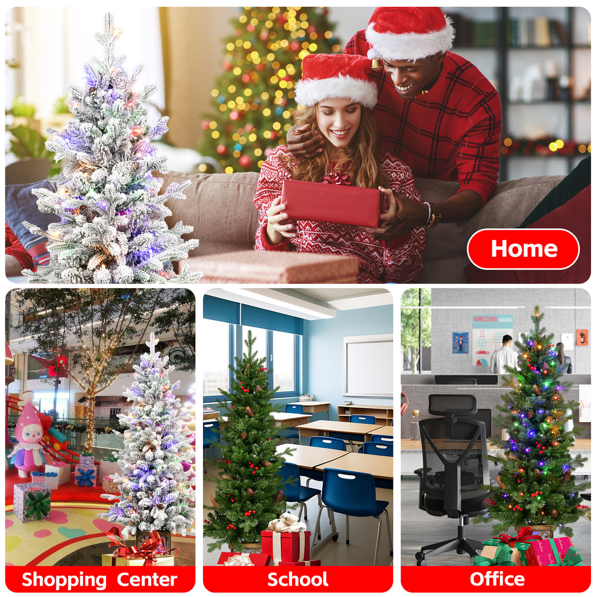 4 FT PE PVC Wire Tied Flocking Basin Tree Artificial Christmas Tree