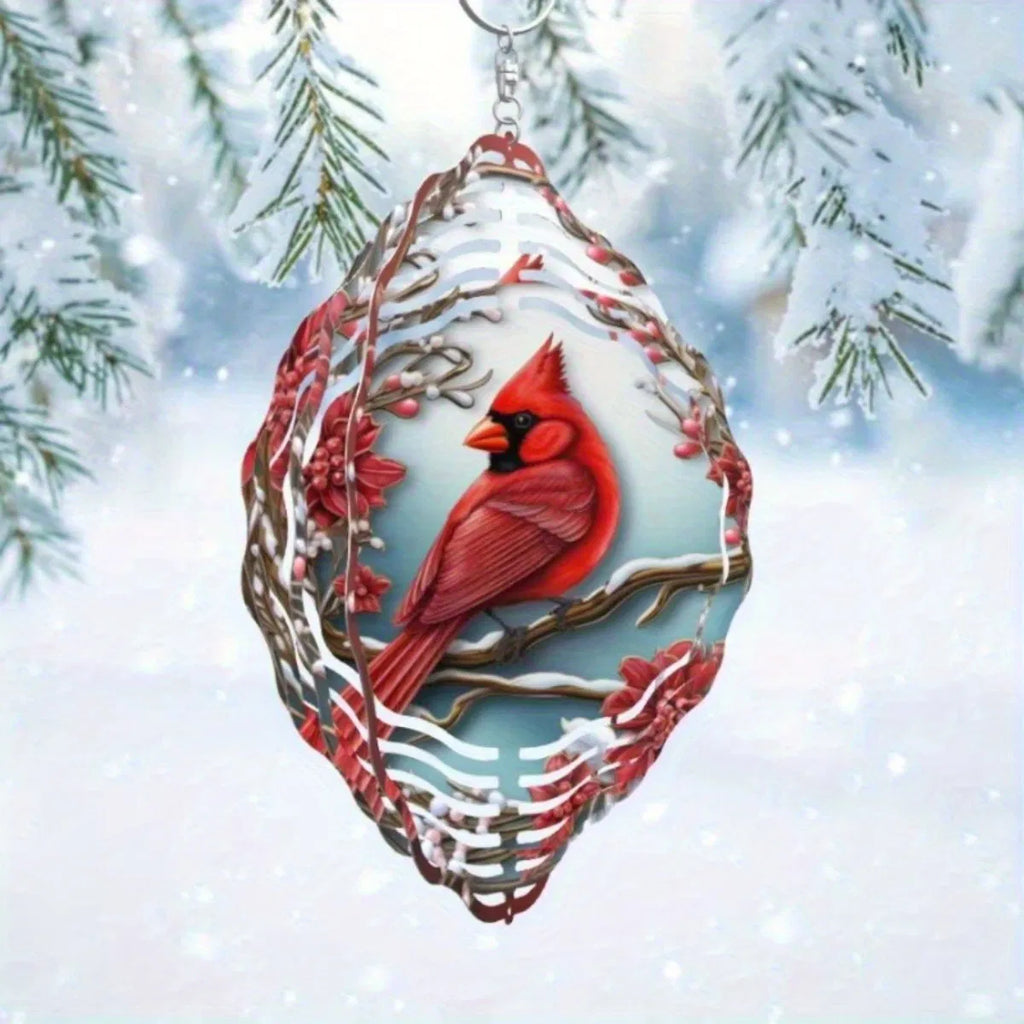 Vibrant Red Cardinal Wind Spinner With Mandala Wind Chime Garden Art