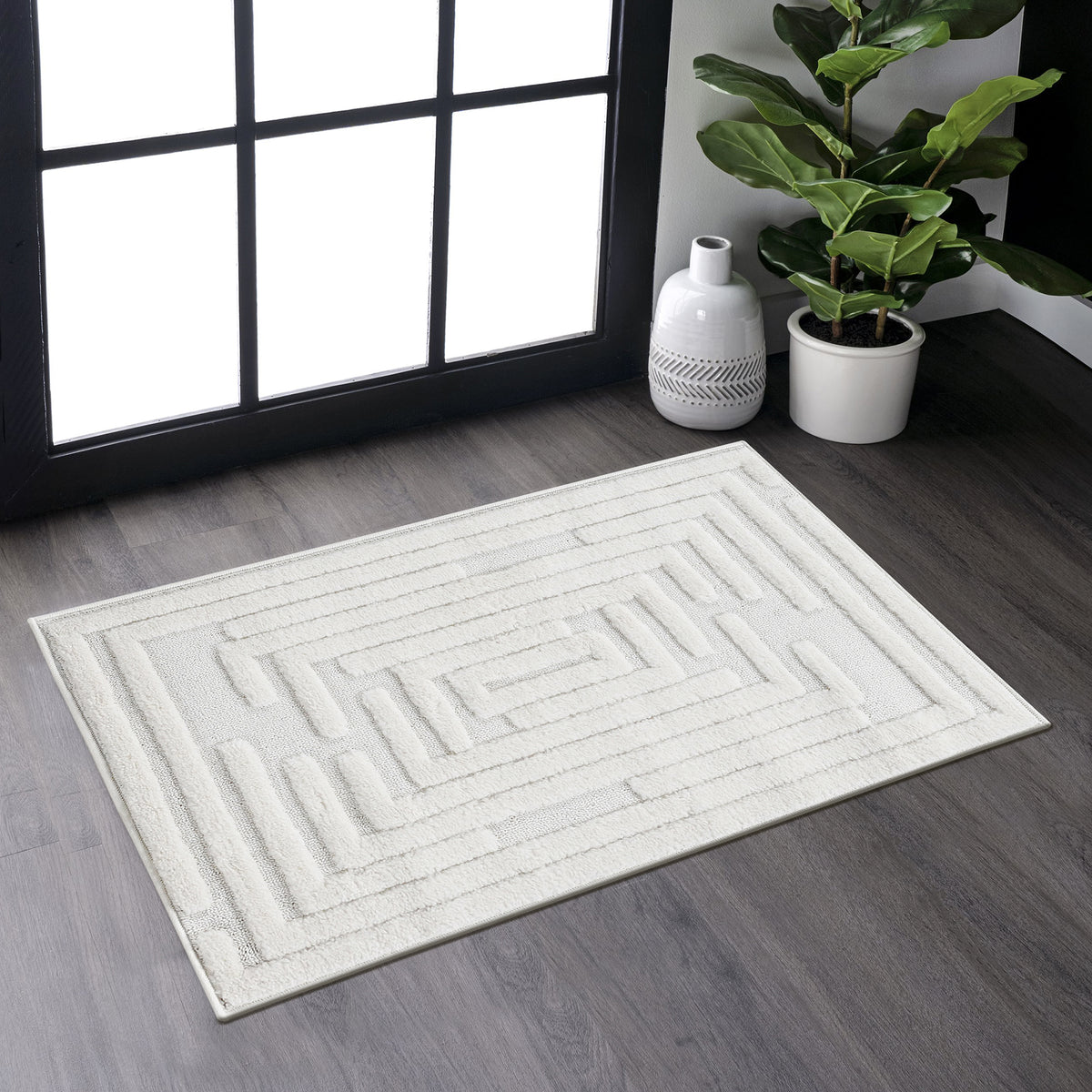 Step Collection High-low Striped Cream Indoor Area Rug, 2'x3', Modern