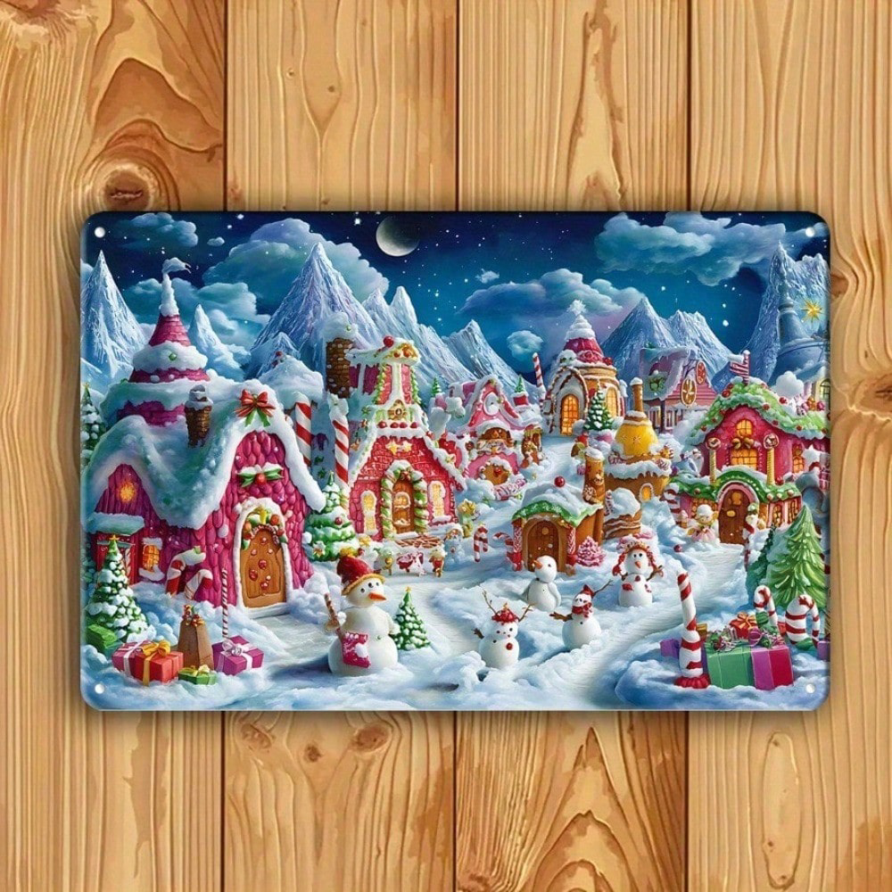 1pc Christmas Winter Wonderland Tinplate Painting, Painting, Snow