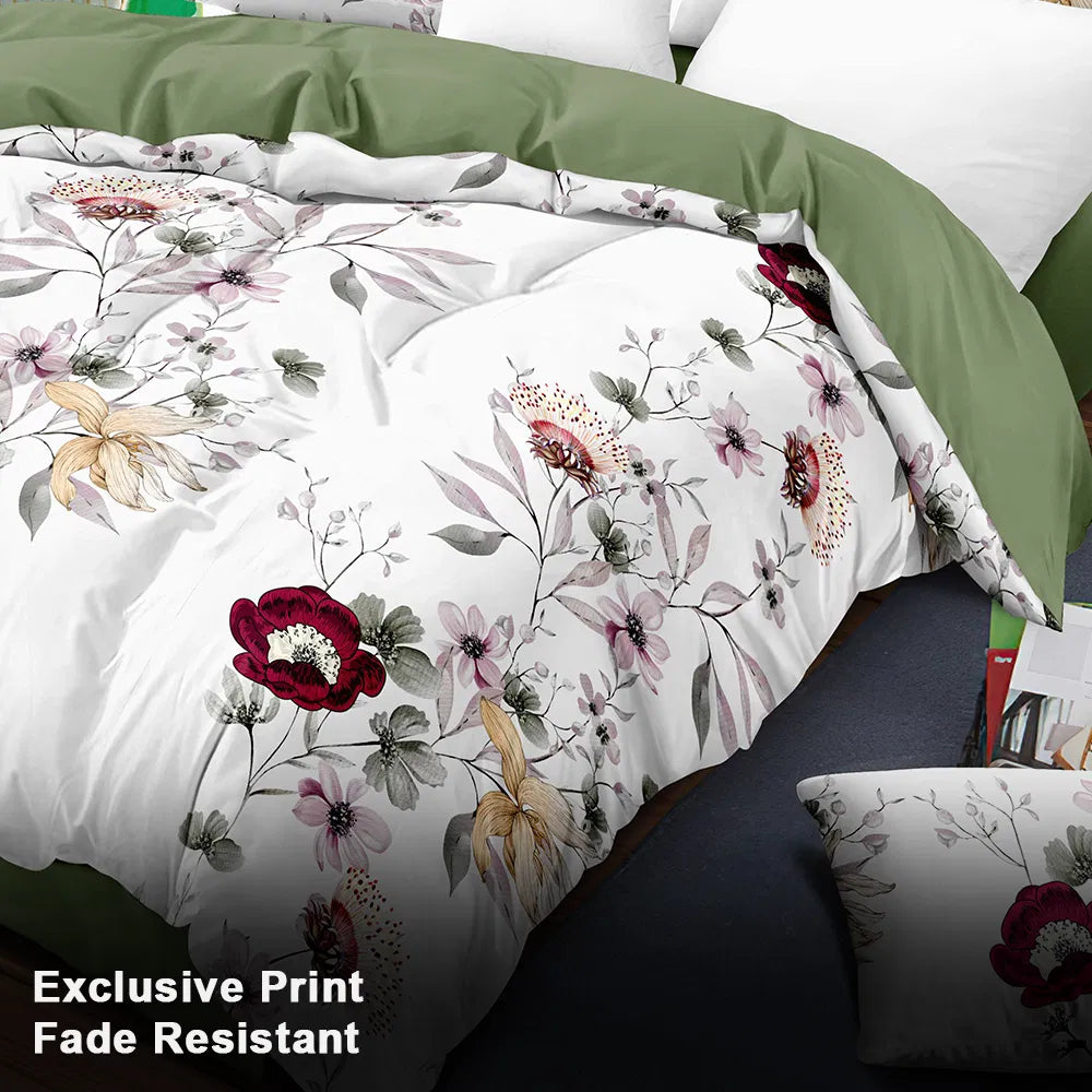 9-Piece Sage Green Watercolor Floral Bedding & Curtain Set - Quilted