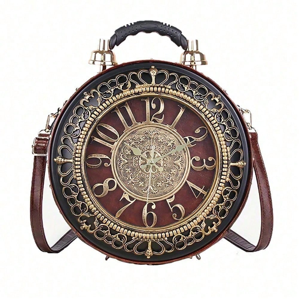 Retro Clock Shaped Crossbody Purse Handbags Women Shoulder Bag Vintage