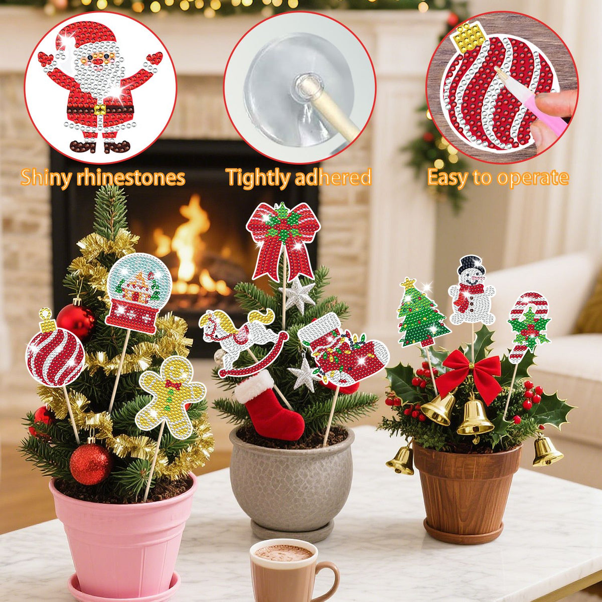 12Pcs Christmas Rhinestones Painting Kits Santa Claus Snowman