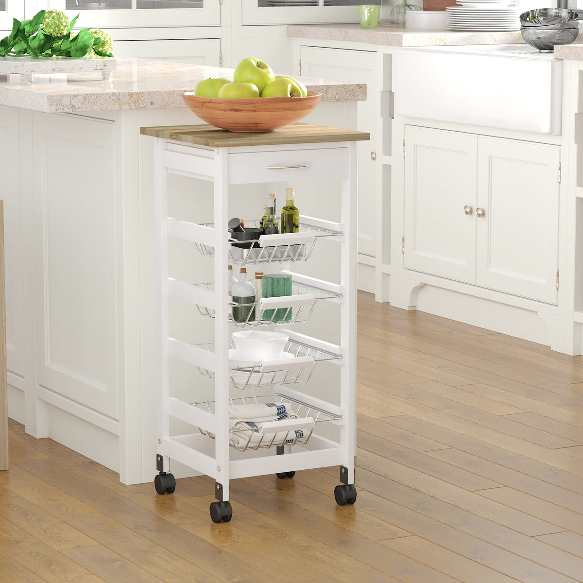 Mobile Kitchen Cart, Rolling Kitchen Island With Storage, Solid Wood
