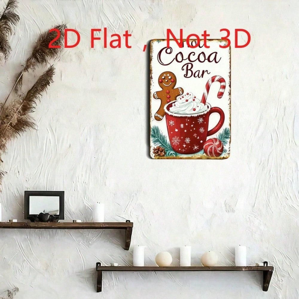 Vintage Cocoa Bar Tin Sign 20x30cm, 20x30cm, Retro Christmas Holiday