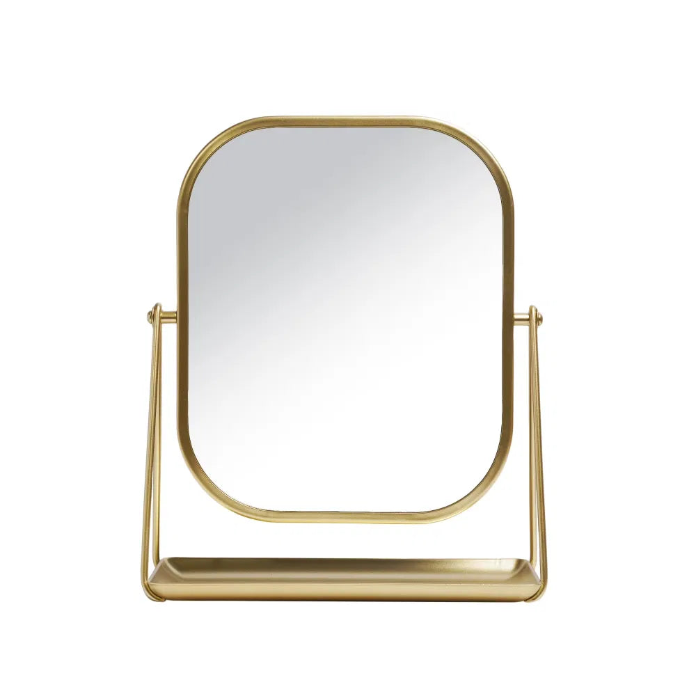 Round Edge Tabletop Easel Mirror With A Modern Gold Finish Vanity