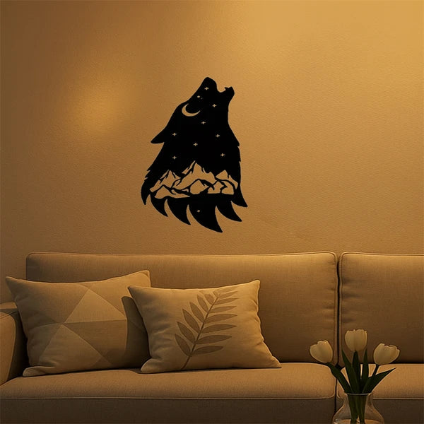 Gothic Howling Wolf Metal Wall Art Black Dark Academia Decor For Living