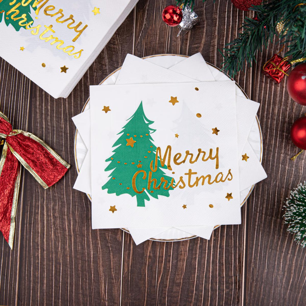 80 Pcs Christmas Napkins, Disposable Printed Xmas Tree Cocktail Napkins