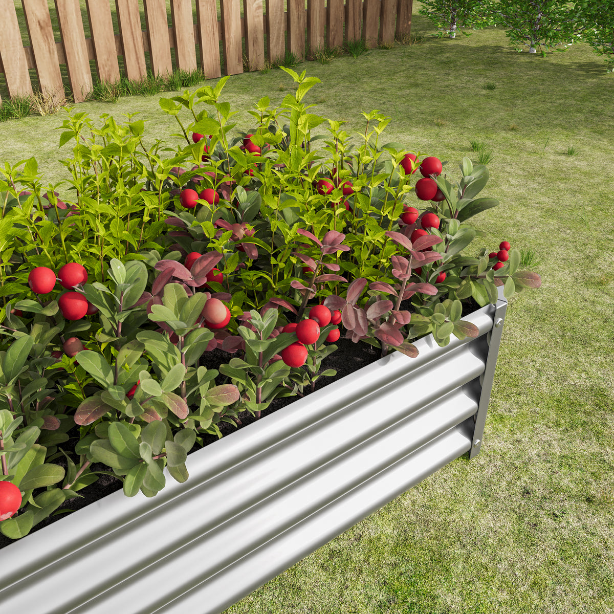 2PCS Silver 4×2×1ft Metal Raised Garden Bed, Rectangle Raised Planter