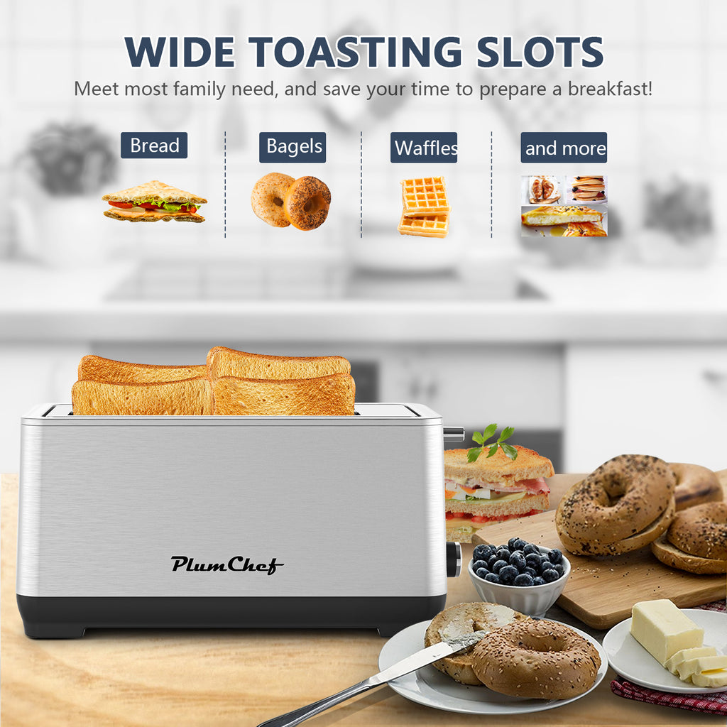 4-Slice Toaster, Extra Wide Long Slot Toaster, 6 Settings, Bagel