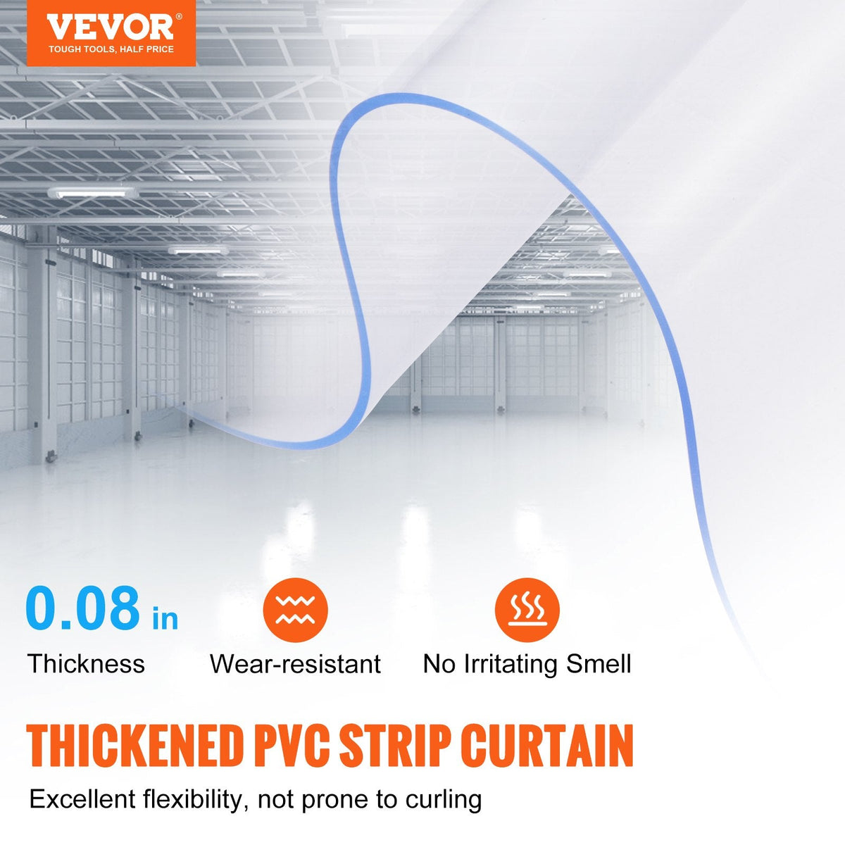 Strip Curtain, 84' Height X 38' Width, 0.08' Thickness, 6PCS Clear PVC