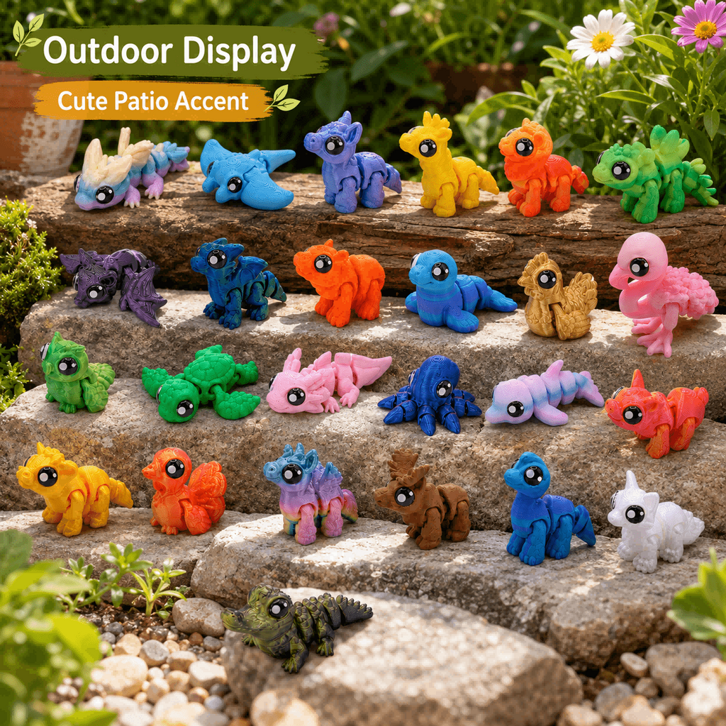 25PCS 3D Printed Mini Animal Figurines, Assorted Designs Colorful