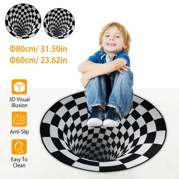 3D Visual Floor Area Mat Anti-slip Illusion Rug Doormat Round Living