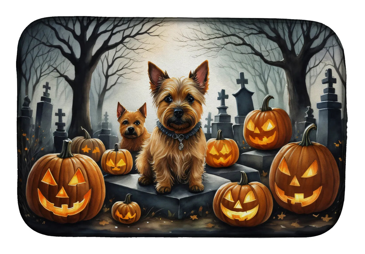 Norwich Terrier Spooky Halloween Dish Drying Mat Absorbent Dish Drying