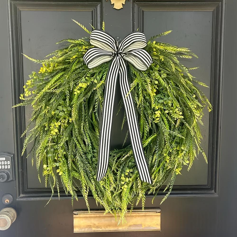 Springsummer Willow Wreath Striped Ribbon Bow