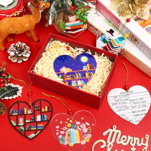 6 Pcs Bookshelf Ornaments, Book Lover Ornaments Aryclic Book Christmas