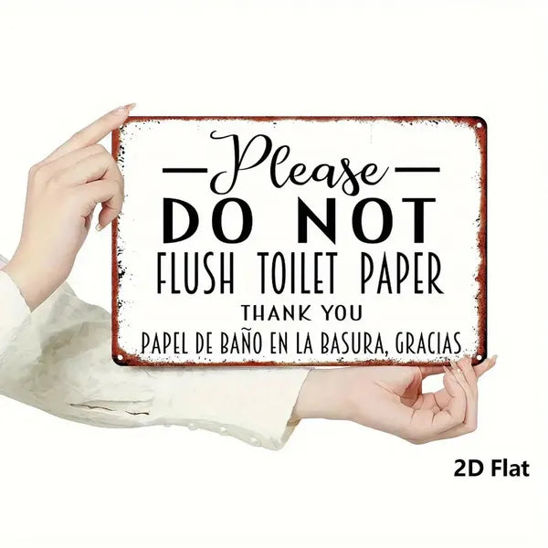 Vintage Bilingual Do Not Flush Toilet Paper Metal Sign English Spanish