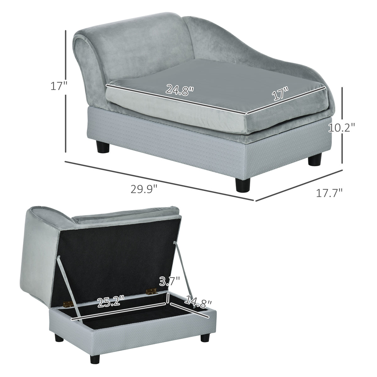 Luxury Fancy Dog Couch With Hidden Storage, Small Dog Sofa Bed With 2"