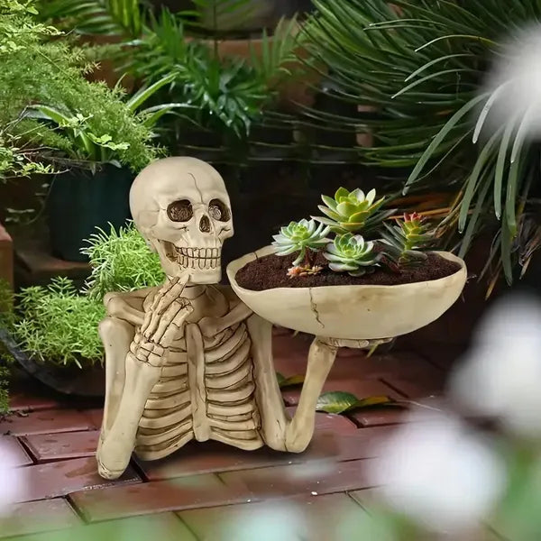 Skull Tray Ornament With Bowl Unique Skeleton Design For Indoor