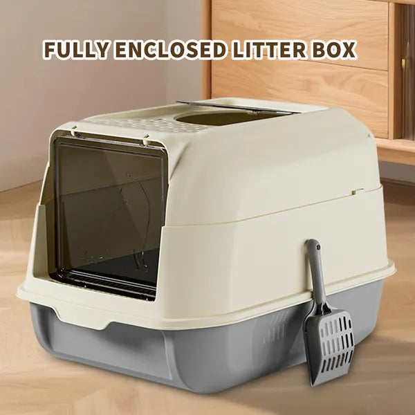 Extra Large Dual-entry Cat Litter Box, Convertible Open&enclosed, Gray